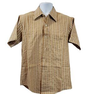 Vintage Tan and White Striped Wide Collar SS Shirt